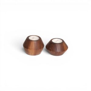 Turned Wooden Candle Holders (Set of Two)