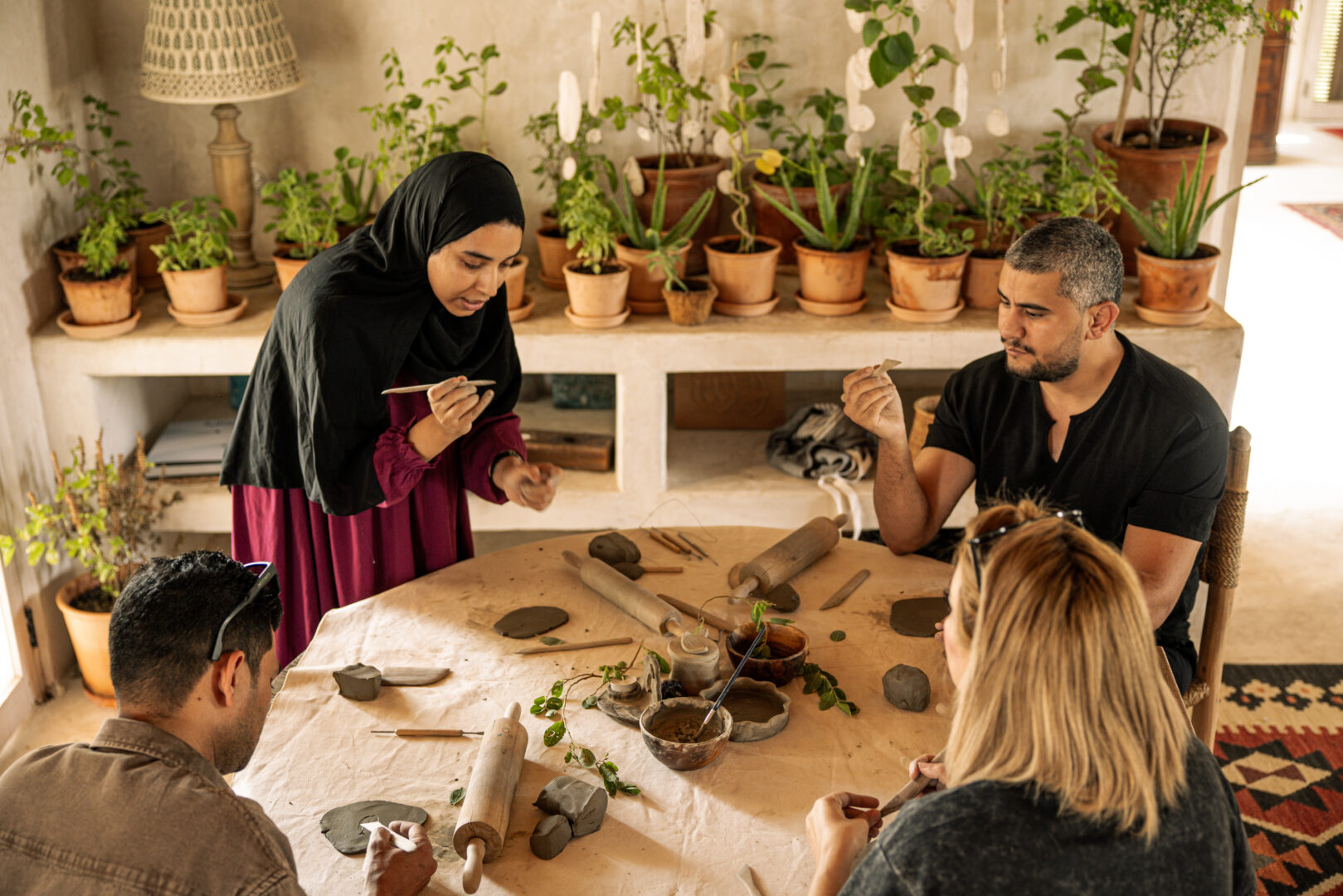 A clay and hand-building workshop in progress